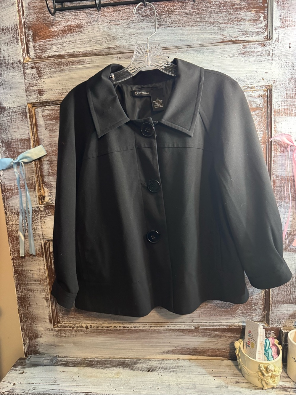 new directions Black Button-Front Petite Jacket